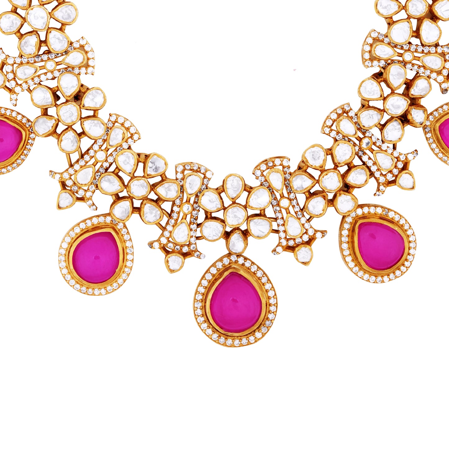 Radiant Victor Gold Necklace with Pink Stone Highlights and Intricate Floral Motifs