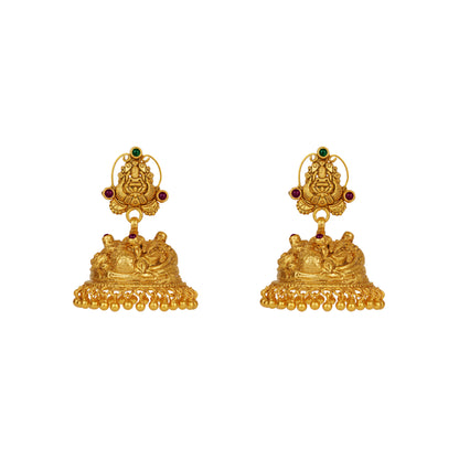 Divya Lakshmi Temple Jhumka with Ruby and Emerald Accents