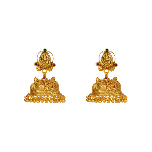 Divya Lakshmi Temple Jhumka with Ruby and Emerald Accents