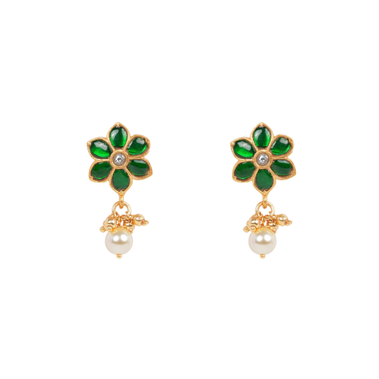 Emerald Bloom Pearl Drop Earring
