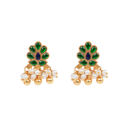 Antique Gold-Finish Mor Stud with Pearl Clusters and Enamel Detailing