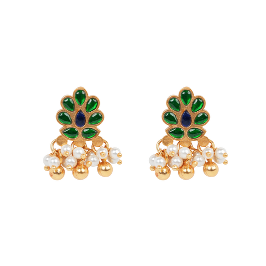 Antique Gold-Finish Mor Stud with Pearl Clusters and Enamel Detailing