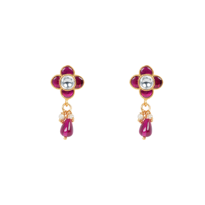 Gulab Drop Earrings with Antique Gold Finish