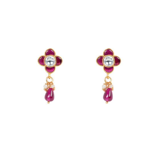 Gulab Drop Earrings with Antique Gold Finish