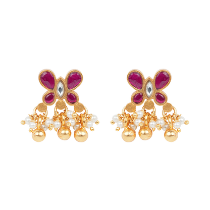 Ruby Butterfly Chand Drop Earrings