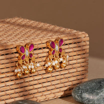 Ruby Butterfly Chand Drop Earrings