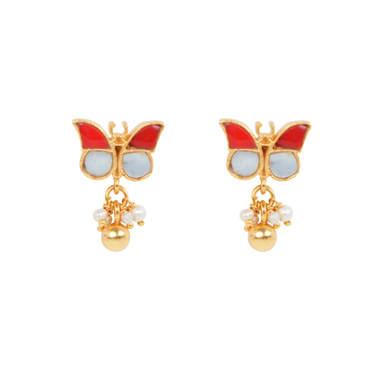 Butterfly Bliss Earrings with Antique Gold Finish & Enamel Wings