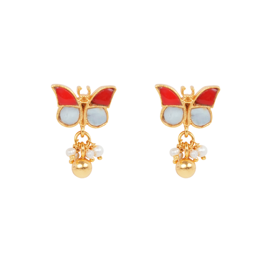 Butterfly Bliss Earrings with Antique Gold Finish & Enamel Wings