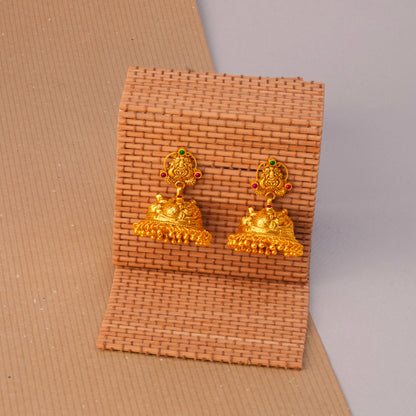 Divya Lakshmi Temple Jhumka with Ruby and Emerald Accents