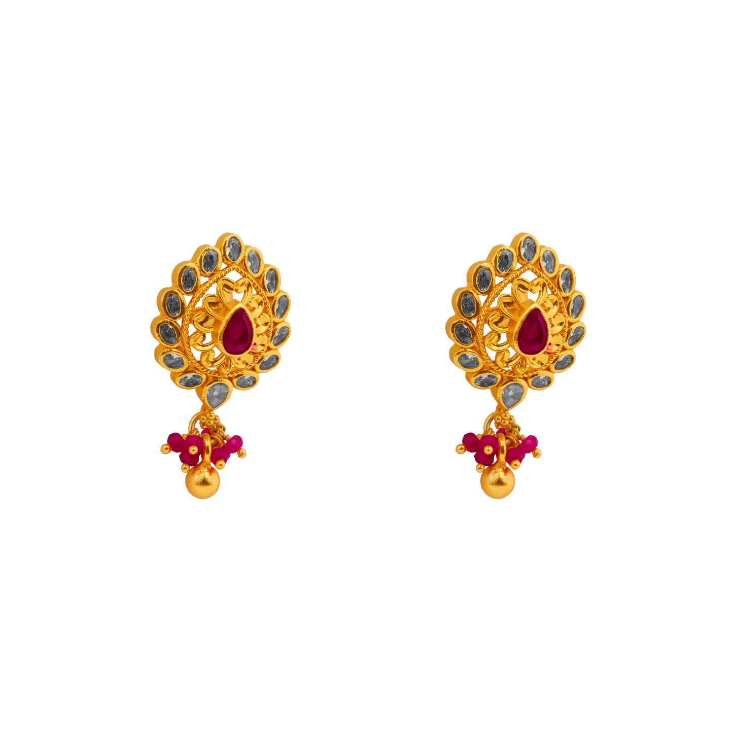 Heritage Teardrop Ruby Stud with Cluster Drops