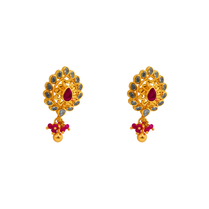 Heritage Teardrop Ruby Stud with Cluster Drops