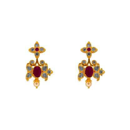 Regal Ruby-Cluster Pendant with Pearl Crown