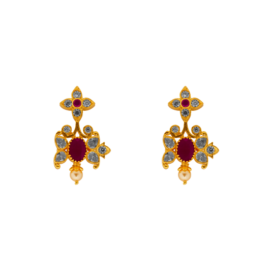 Regal Ruby-Cluster Pendant with Pearl Crown
