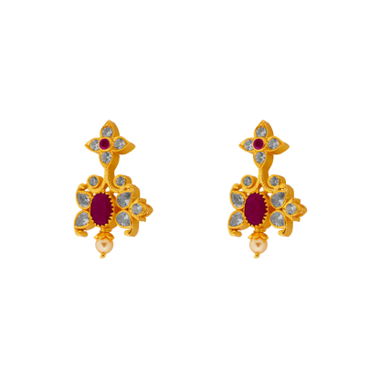 Regal Ruby-Cluster Pendant with Pearl Crown