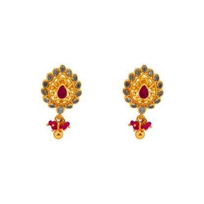 Heritage Teardrop Ruby Stud with Cluster Drops