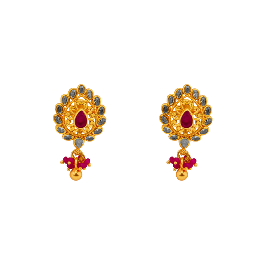 Heritage Teardrop Ruby Stud with Cluster Drops