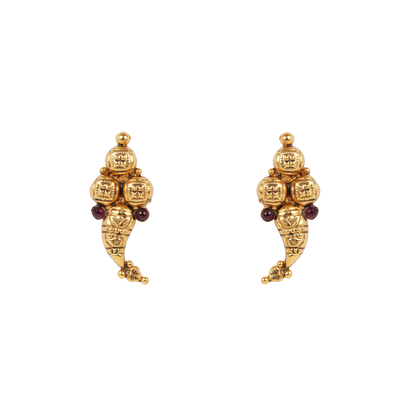 Antique Gold-Finish Vangi Studs with Ruby Bead Accents