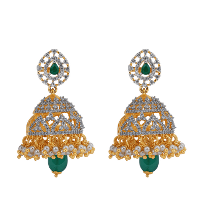 Regal Emerald & Gold Jhumka Earrings