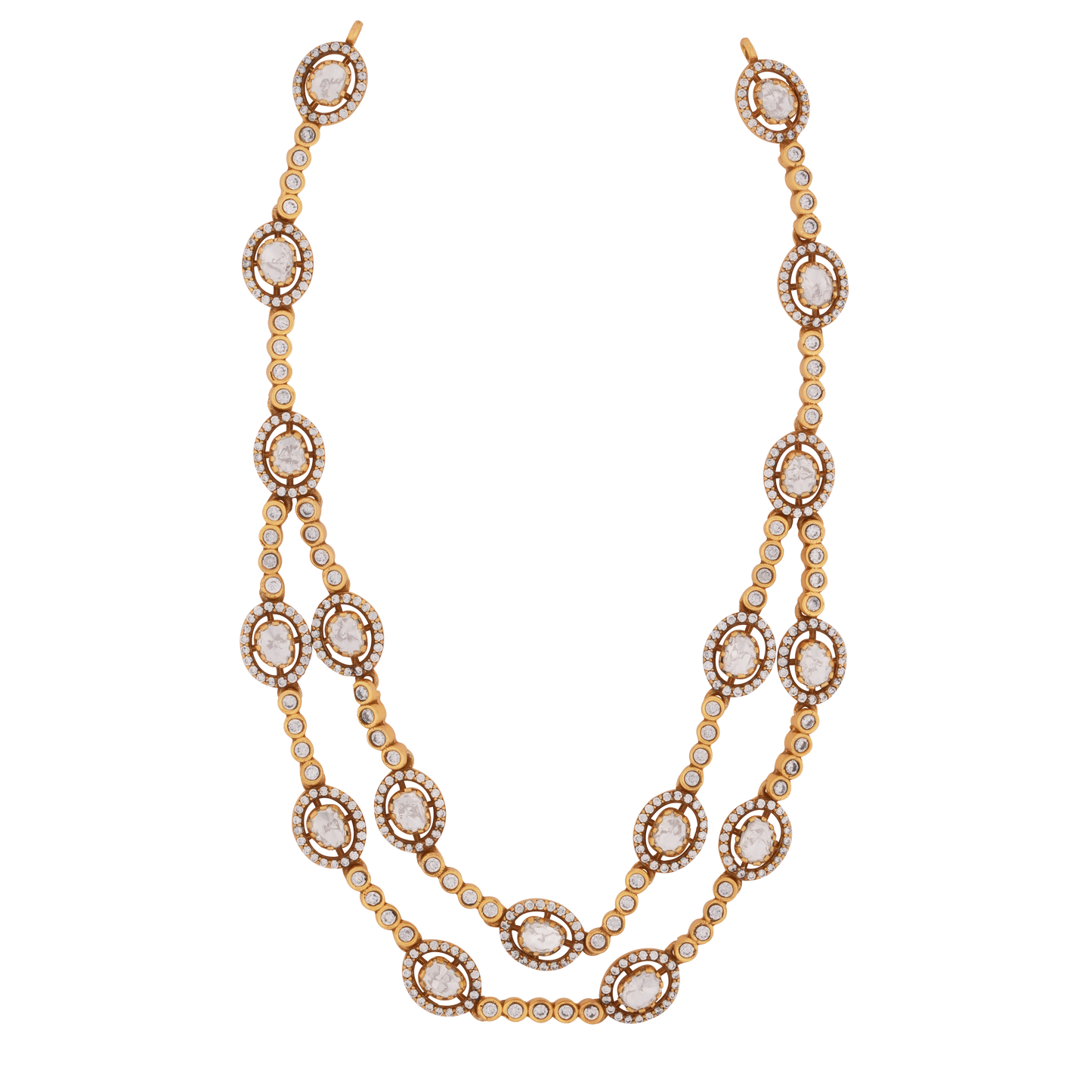 Elegant Gold-Plated Zircon Necklace with Oval-Cut Stones