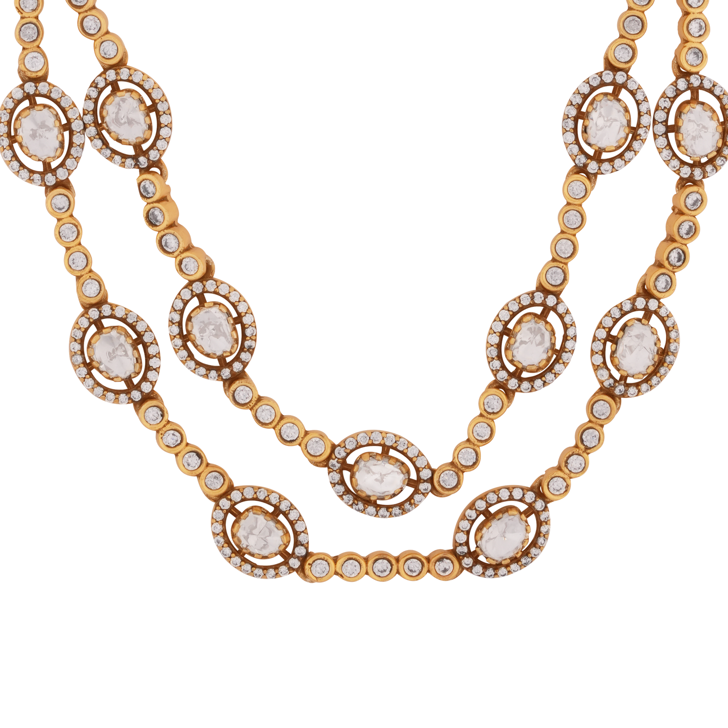 Elegant Gold-Plated Zircon Necklace with Oval-Cut Stones