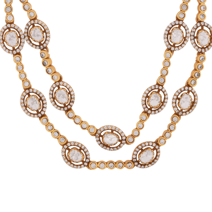 Elegant Gold-Plated Zircon Necklace with Oval-Cut Stones