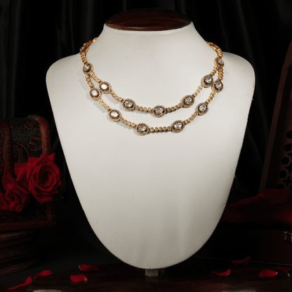 Elegant Gold-Plated Zircon Necklace with Oval-Cut Stones