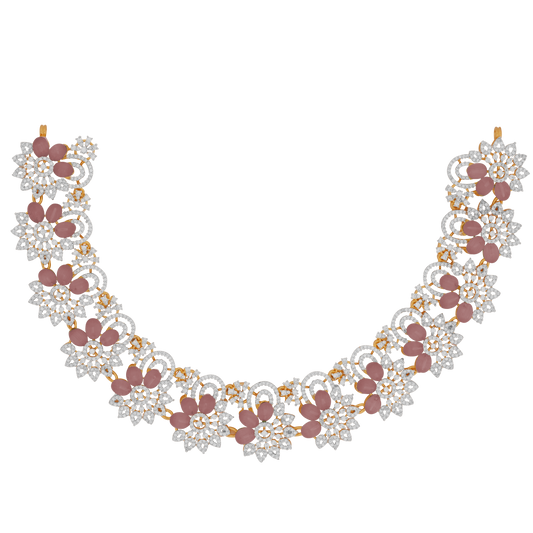 Double shade pink ethereal Blush Blossom Necklace Set