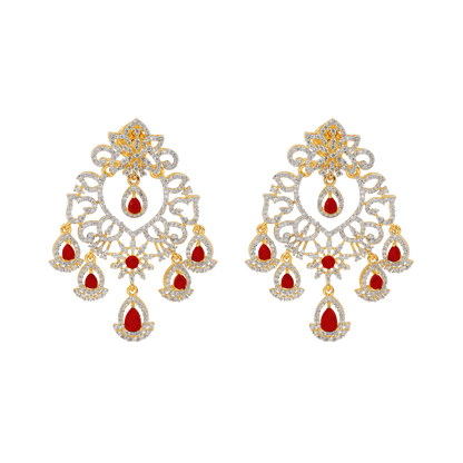 Ruby Royale Intricately Designed Diamond & Red Stone Statement Earring