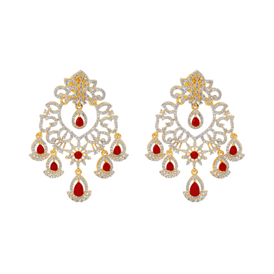 Ruby Royale Intricately Designed Diamond & Red Stone Statement Earring